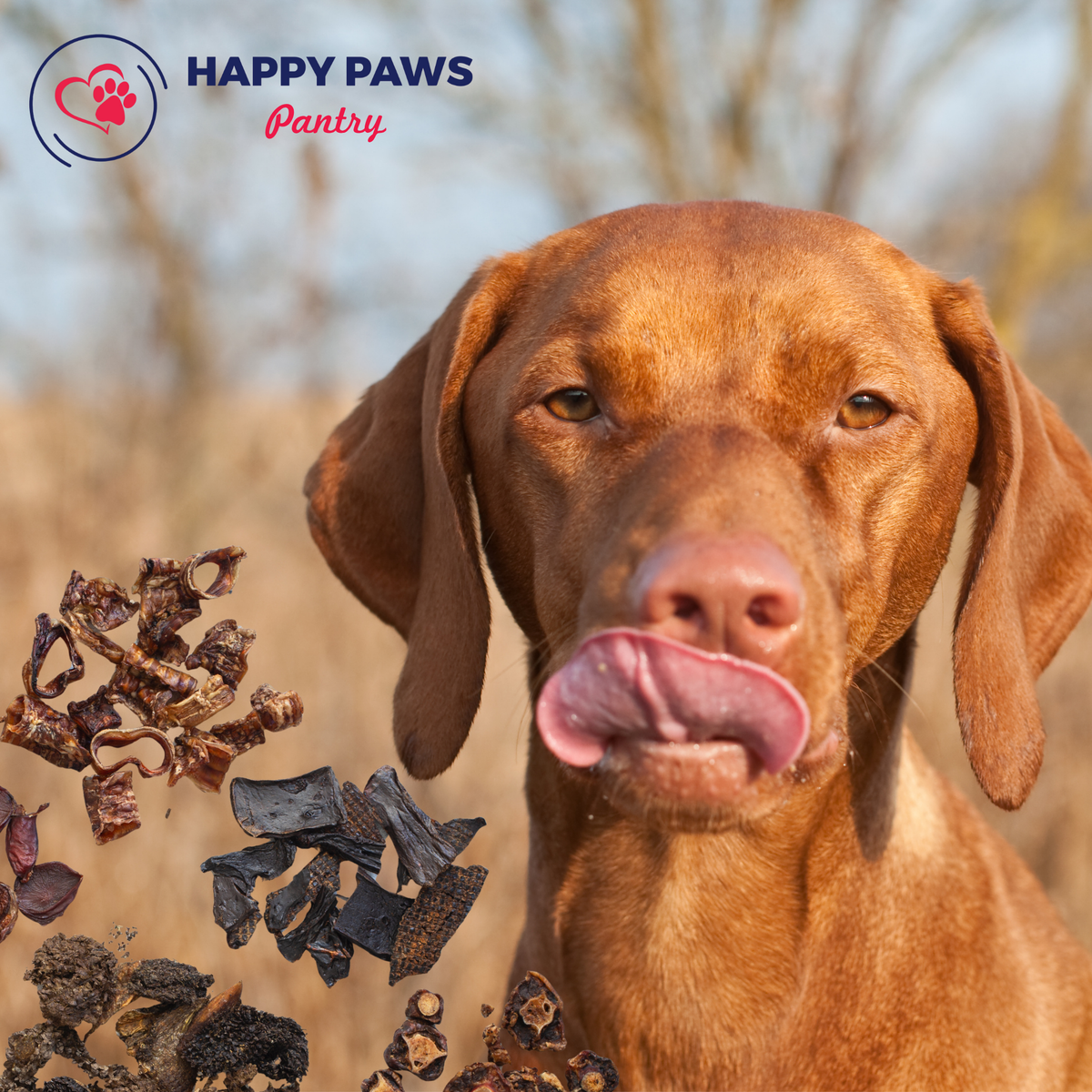 Happy Paws Pantry single protein dog treats made from one natural animal protein source including beef, chicken, kangaroo, lamb and fish